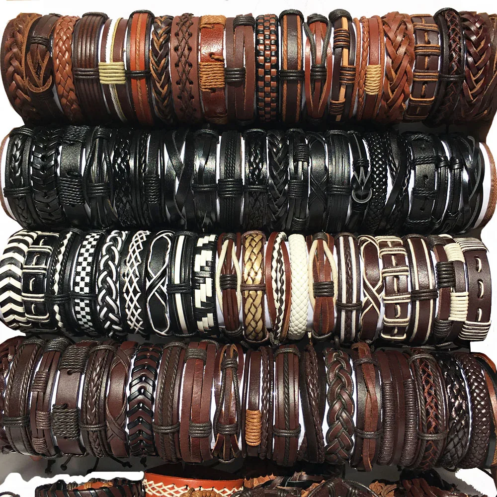 50PCS Retro Punk Leather Bracelets for Men - Stylish Adjustable image 3