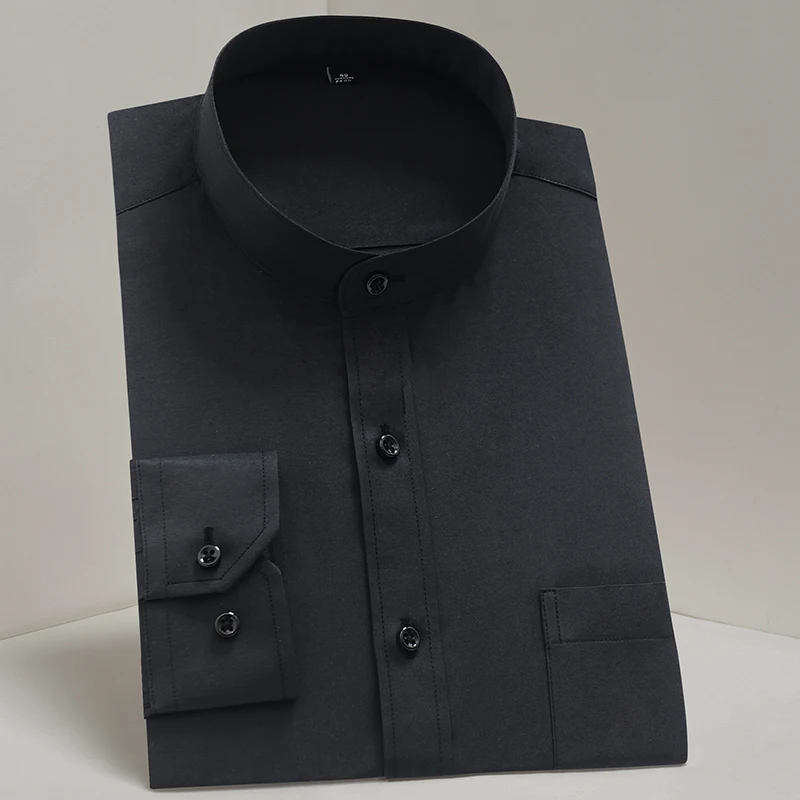 Chinease stand Collar solid plain regular fit long sleeve party bussiness formal shirts for men comfortable with chest pocket Chinease stand Collar solid plain regular fit long sleeve party bussiness formal shirts for men comfortable with chest pocket