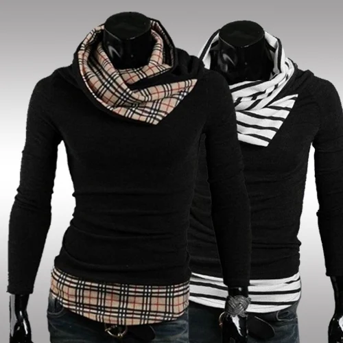 2012 Free shipping New Winter Men's hit the color mosaic can be turned turtle neck sweater knit self-cultivation | Мужская одежда