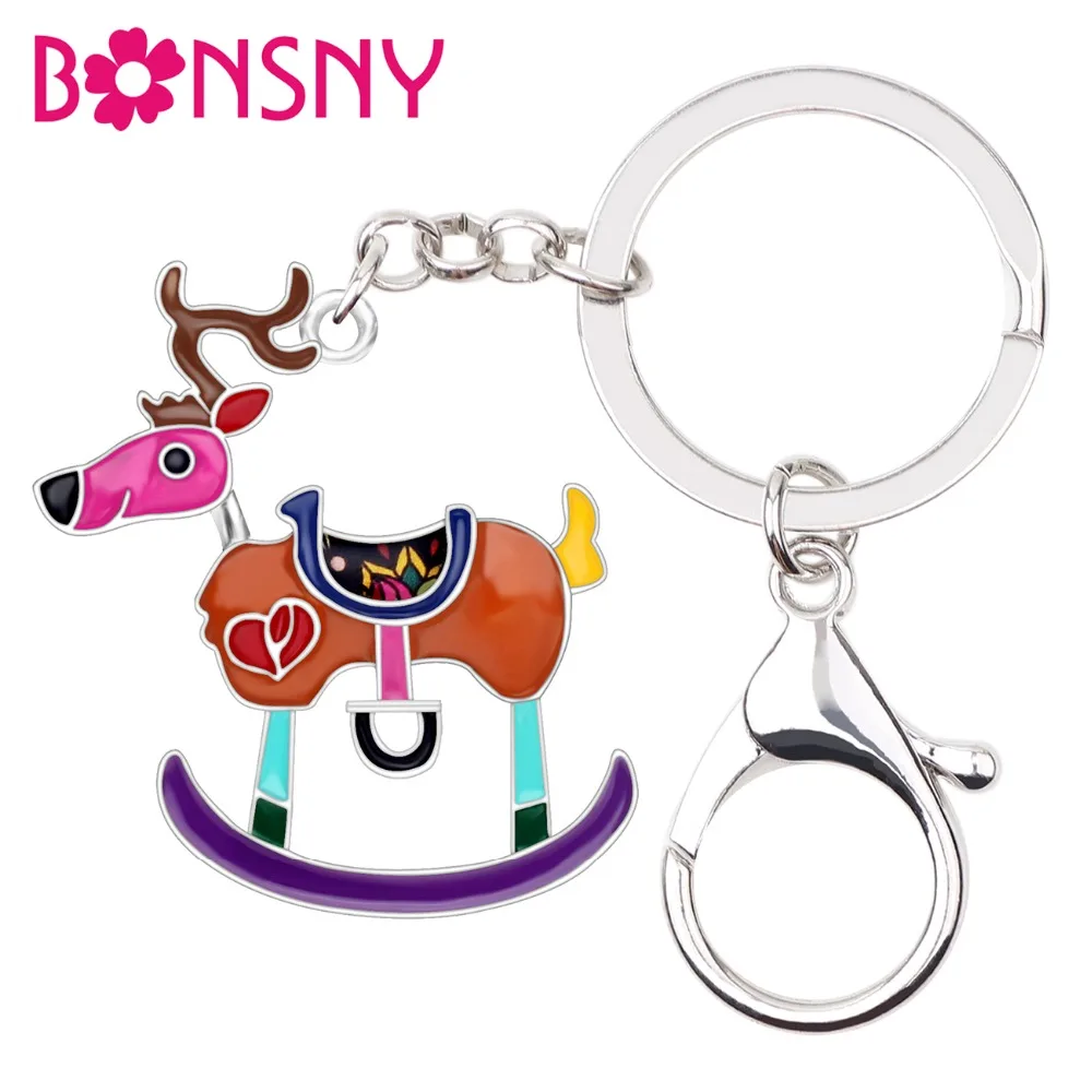 

Bonsny Enamel Alloy Christmas Cartoon Deer Reindeer Key Chains Keychains Navidad Gift Jewelry For Women Girls Teens Bag Pendant