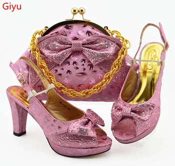 

OLOMM pink shoe and bag set for party Italian shoe with matching bag new design lady matching shoe and bag!KW1-15