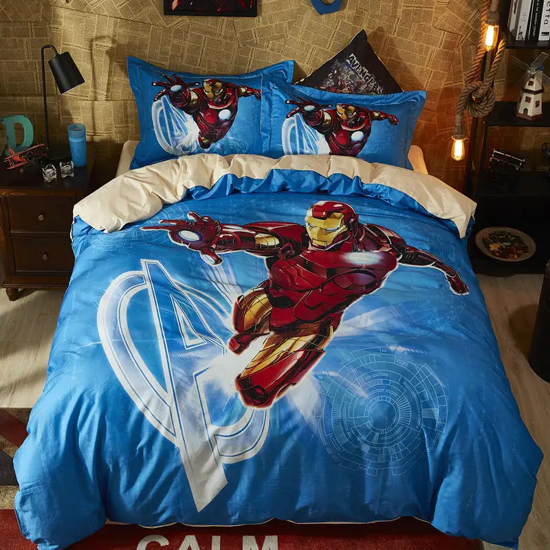 Disney Капитан Америка пододеяльник набор королева Размер Твин Полный Постельное белье Мстители утешитель постельных принадлежностей декор для комнаты мальчика лист - Цвет: Blue Iron Man