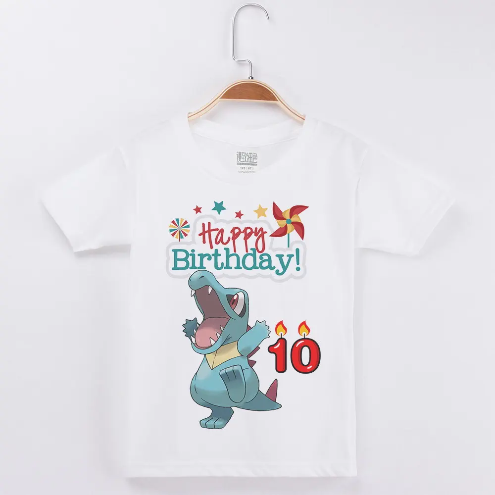 Одежда для детей на день рождения; футболка с короткими рукавами для мальчиков; футболки для девочек; одежда для детей; футболки с милым принтом динозавра; костюм футболки - Цвет: White 10Y