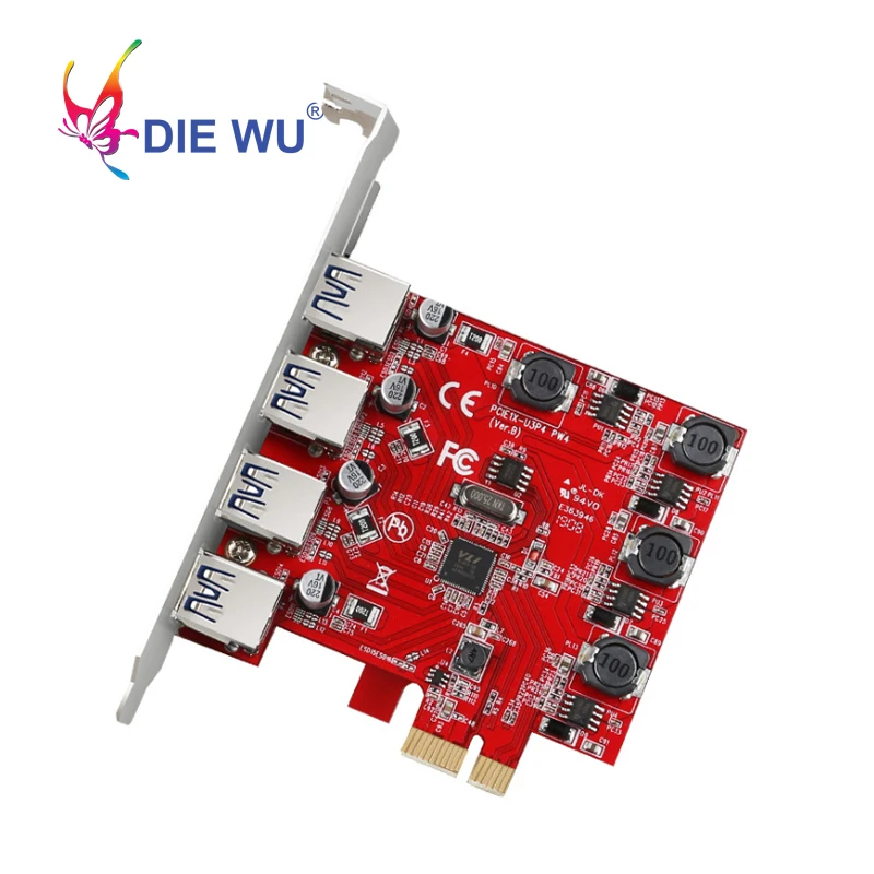DIEWU PCIe USB 3 0 Расширительная карта 4 порта переходная адаптер красная печатная