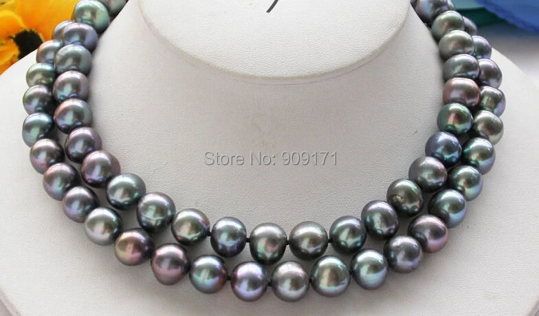 

Free Shipping>>32" 12mm Black round freshwater pearl cultured necklace