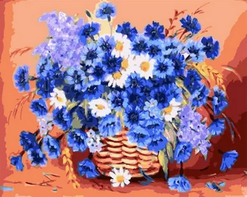 

Frameless oil painting by numbers paint by number for home decor oil picture painting 5065 white and blue daisy
