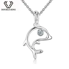 DOUBLE-R 925 Серебряный кулон Для женщин diamond 0.03ct рыбы Ожерелья для мужчин Подвески Мода Рождественский подарок Ювелирные украшения CAP03739SA