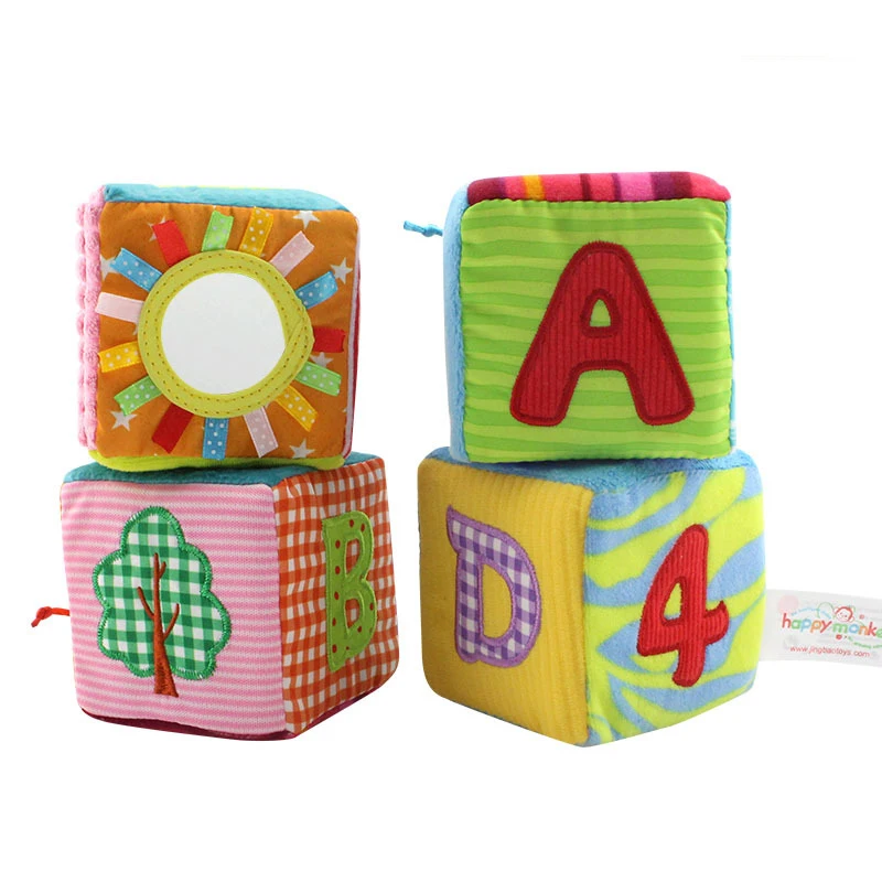 

4 in 1 set Cloth Building Blocks New Infant Baby Cloth Doll Soft Rattle early Educational Baby Toy Soft Plush Set Cube WJ288