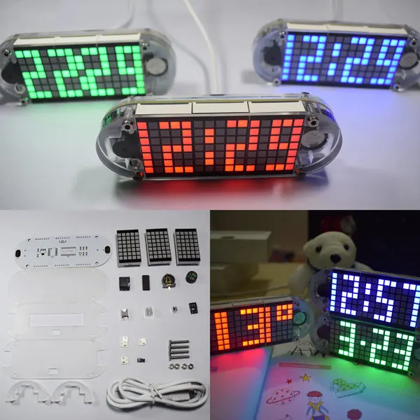 

DIY DS3231 Touch Key Precision High-Brightness LED Dot Matrix Display Desktop Alarm Clock Kit
