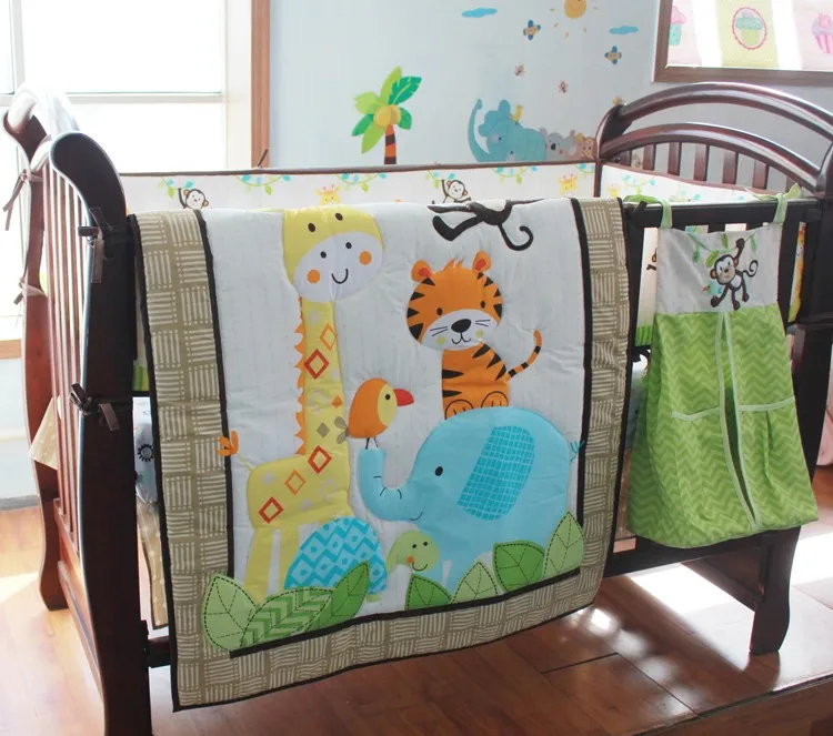 Baby bedding set Embroidery Forest animal elephant giraffe ...