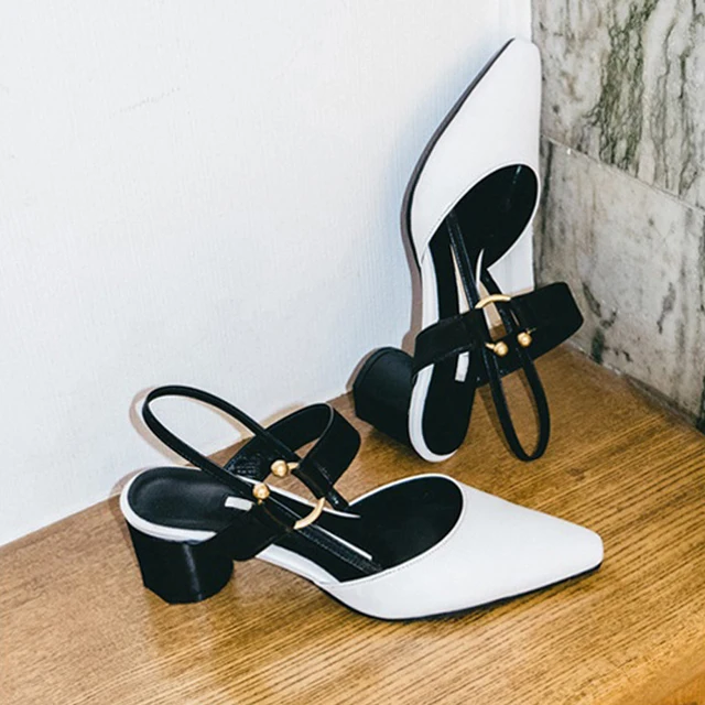 Teahoo Summer Women Patent Leather Pointed Toe Sandals Mixed Colors Square Heels Pumps Women Casual Mary Jane Shoes Woman