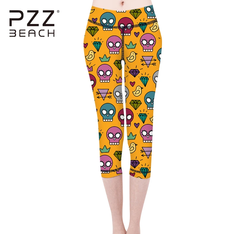 

Unique Skull Print Yoga Pants Calf Length Yoga Trousers Workout Gym Fitness Running Clothes Pencil Pants Sportswear Seamless