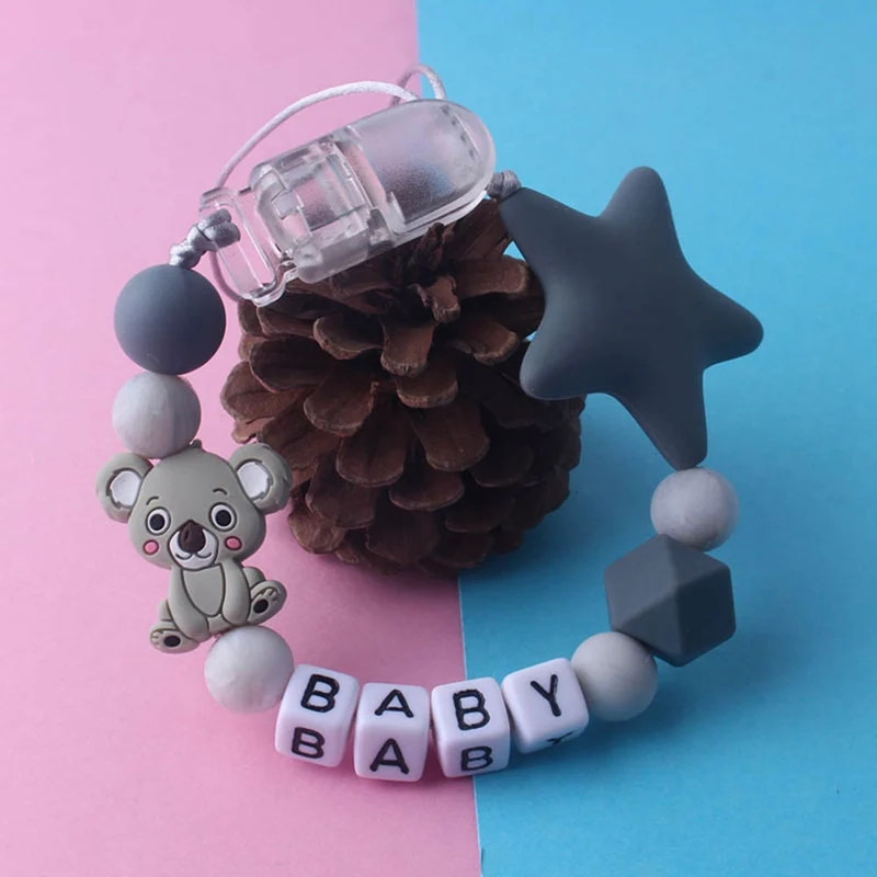 Уход за младенцем силикона с милым медведем "пятиконечная звезда" Соска с бусами зажимы держателя буквы Baby для младенца, у которого режутся зубки игрушки цепи
