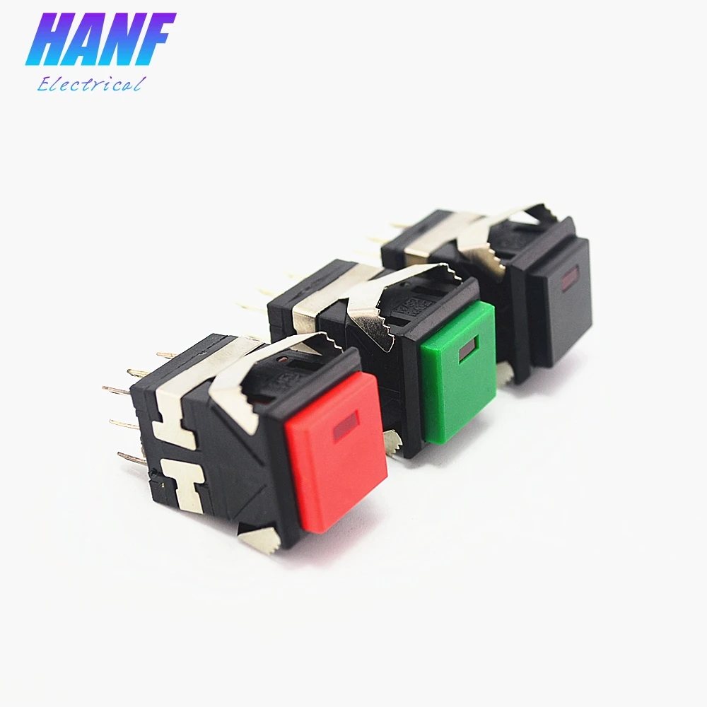 1pcs 17.2*17.2mm Self-Latching 2NO2NC Square Push Button Switch 3A/250V 6A/125V With LED Lamp Snap-in Plastic