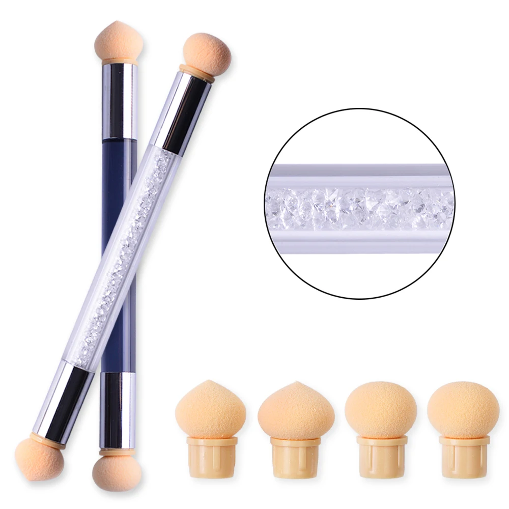 

1Set Double-end Nail Art Gradient Painting Sponge Brush Pen+Replaceable Round Pointed Head Rhinestone Handle Manicure Tool JI516