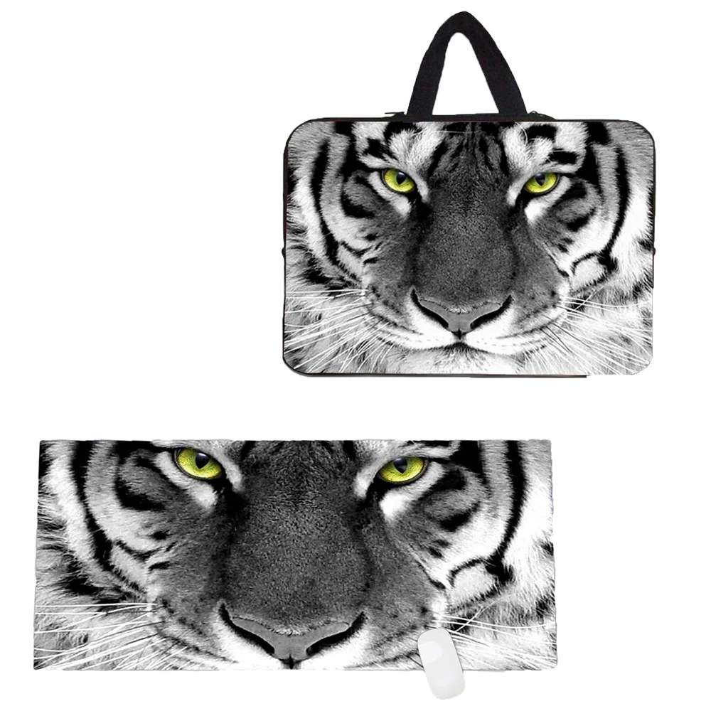 

Viviration Tiger Face New Soft Neoprene Bag + Rubber Mousepad Fit 10 12 13 14 15 17 Laptop Computer Handle Carry Case + Desk Mat