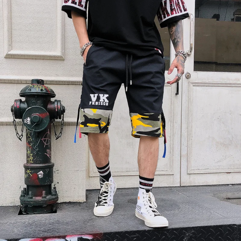 Tide брендовые камуфляжные строчки рабочие шорты хип хоп спортивные пляжные шорты летние хлопковые повседневные мужские дизайнерские шорты с лентой