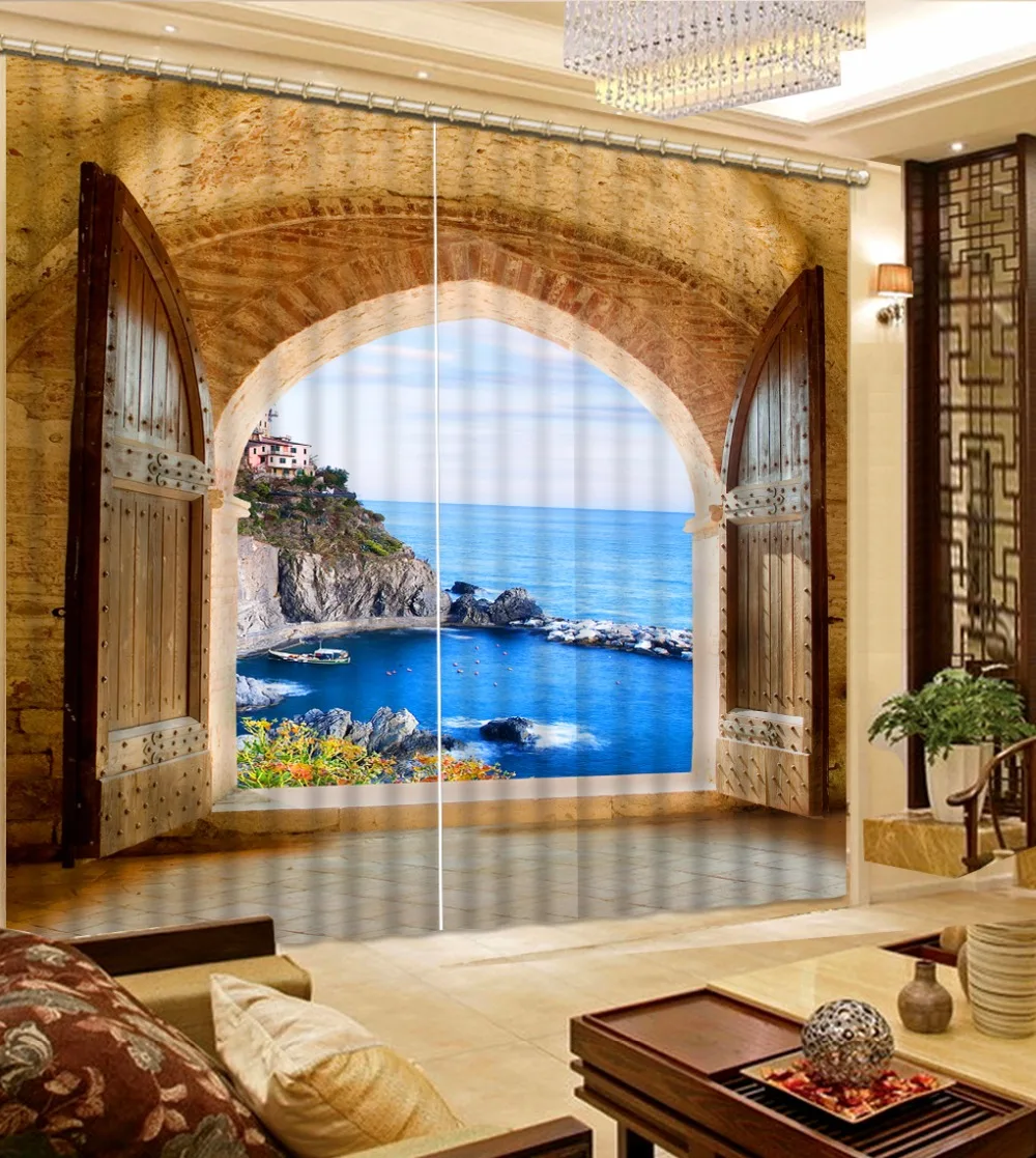 3D Luxury Blackout Curtains Roman Sea Scenery For Living Room Window Bedroom | Дом и сад