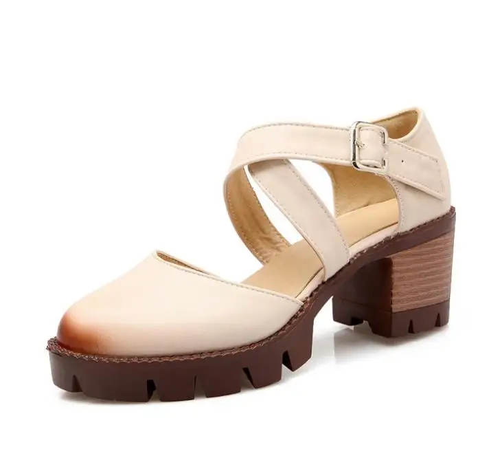 

Summer new foreign trade waterproof platform thick with women's shoes cross buckle Baotou female high heels casual large size si