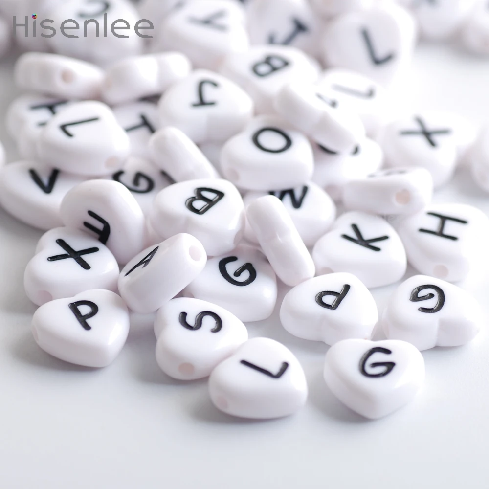 

100pcs/lot 11mm English Letters Beads Acrylic Flat Heart Letter Beads For Jewelry Making DIY Bracelets Supplies