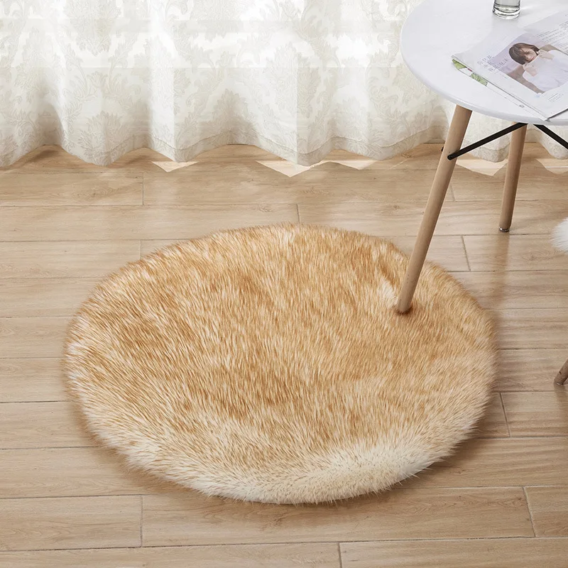 White Round Artificial Sheepskin Rug - Fluffy Rug for Living Room and Bedroom by SunnyRain image 5