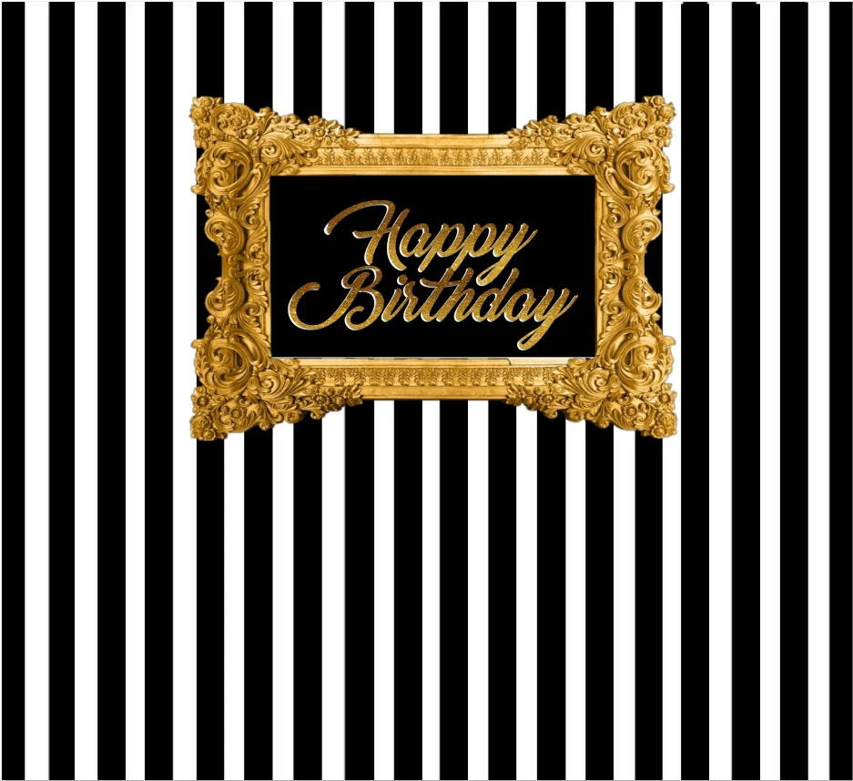 us 10 46 20 off 7x5ft black white stripes wall gold frame happy birthday custom photo studio backdrop background vinyl 220cm x 150cm in background striped frame