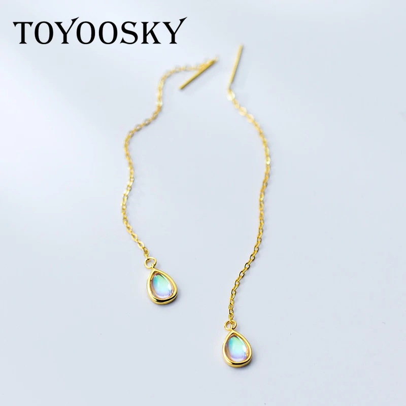 

TOYOOSKY 925 Sterling Silver Water Drop Ear Line Female Temperament Sweet Colorful Earrings Personality Ear Jewelry