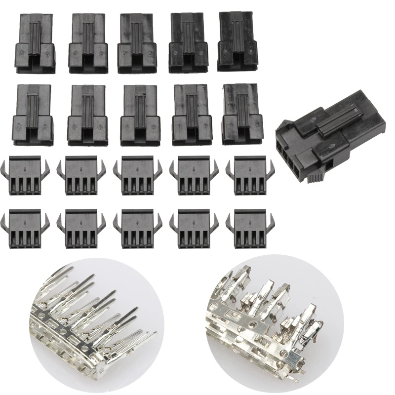 100PCS 4 Hole SM Pin Male Crimp Pins+Female Pin Connector Terminal Way Electrical Terminals