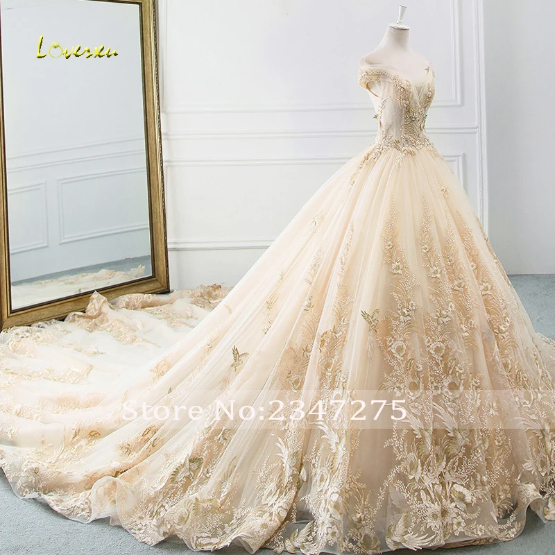 Loverxu Vestido De Noiva кружевное бальное платье Свадебные платья Роскошные лодочные шеи Королевский поезд аппликации бисером винтажное свадебное платье