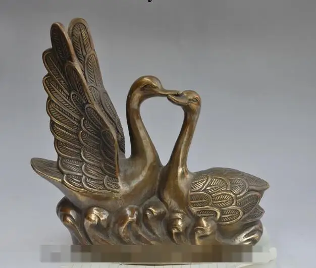 

S01272 11"Chinese Bronze FengShui Goose Swan Cygnus auspicious Statue sculpture pair (B0413)