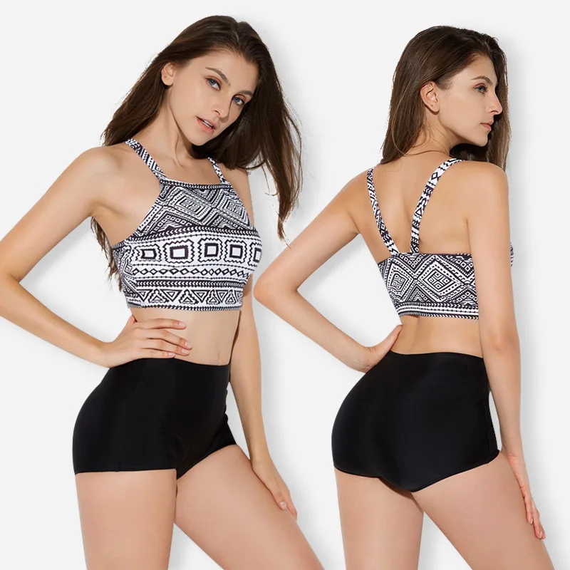 Сексуальный купальник-бикини из двух предметов, купальный костюм, купальник, женская Для женщин сыпь гвардии летняя одежда Двойка Tankini жилет Движение женский высокое