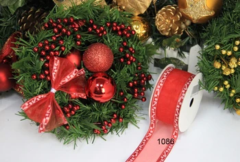 

N1086 38mm(1-1/2") Christmas red organza ribbon gift packaging wired edge ribbon 25yards roll