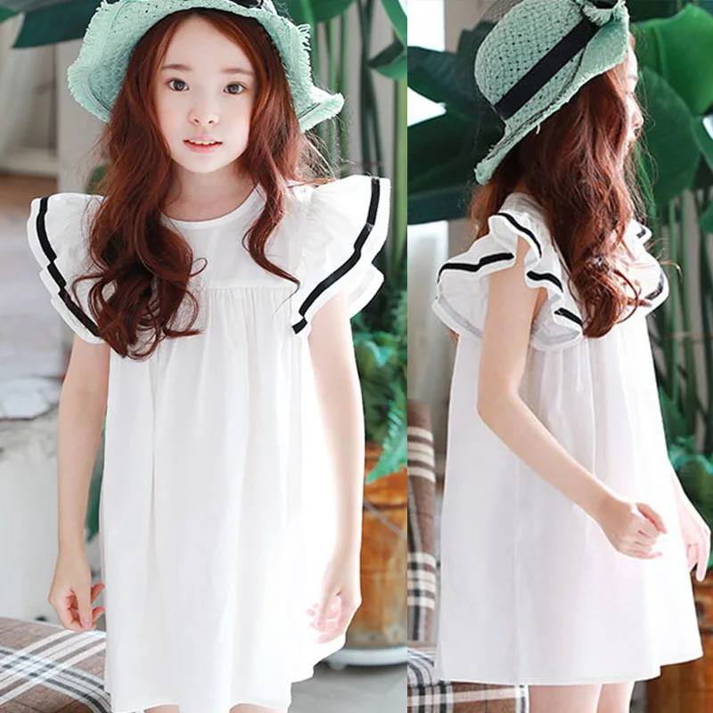 Детское платье для больших девочек; платье для маленьких девочек; белое платье принцессы с оборками для девочек; сезон лето-весна; Новинка года; платье для подростков