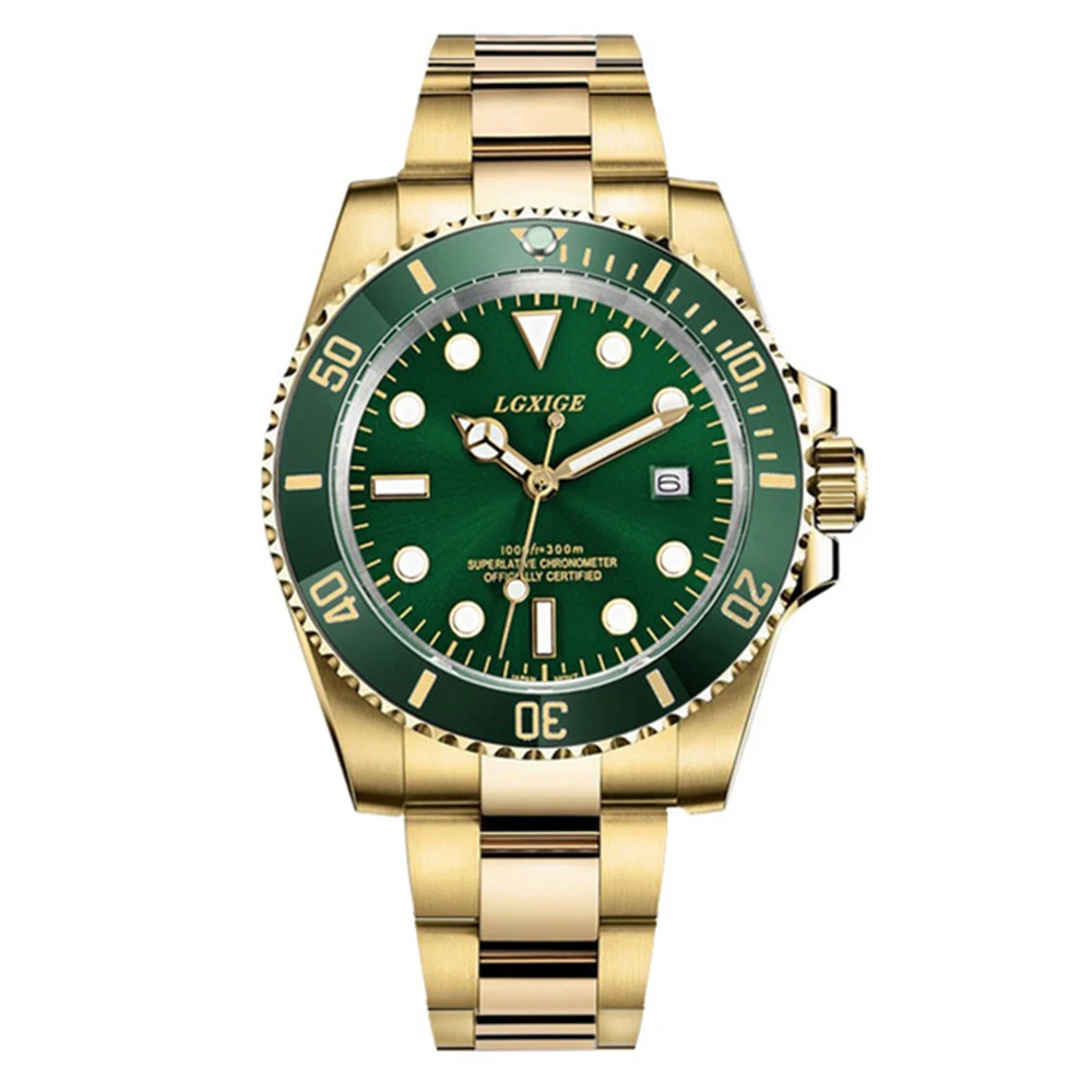 

LGXIGE Top Brand Luxury Military Watches For Men Clock Men Fashion Full Stainless Steel Quartz Watch Gold 30M Waterproof