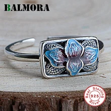 BALMORA, 925 пробы, серебро, лотос, Эмалирование, открытые кольца для женщин, женские, вечерние, в винтажном стиле, модные ювелирные изделия, Anillos SY22330