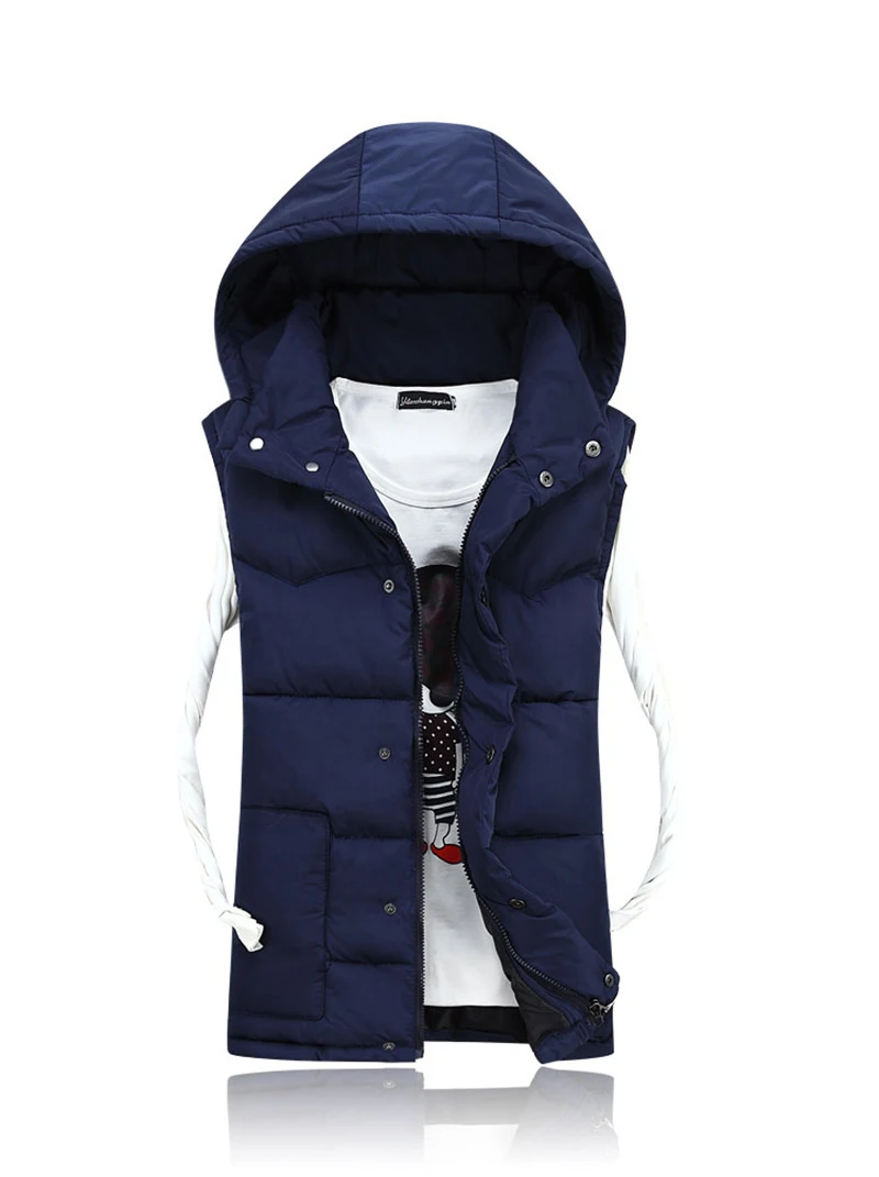 Dark blue for men Бежевый черный зимняя куртка Для женщин жилет с капюшоном тонкий зимний жилет Для женщин Любители хлопок Мягкий куртки парки жилет ST336 - Цвет: Dark blue for men