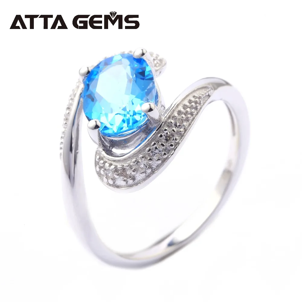 

Natural Blue Topaz Sterling Silver Rings for Women 2 Carats Natural Topaz Faced Cut Clean Quality Gemstone Women Favorite Gifts