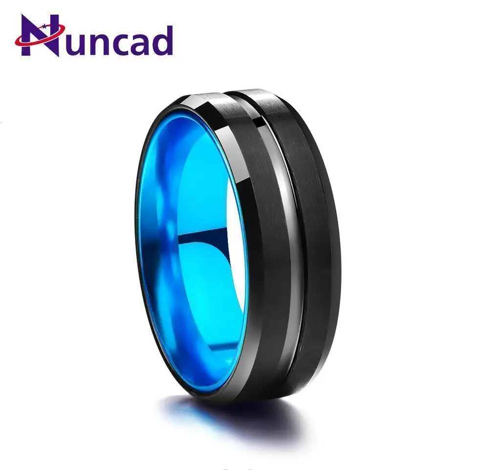 

Nuncad Wedding 8mm Matte Black Tungsten Carbide Ring Sky Blue Inner Ring For Male Jewelry Anillos Accessories dropshipping