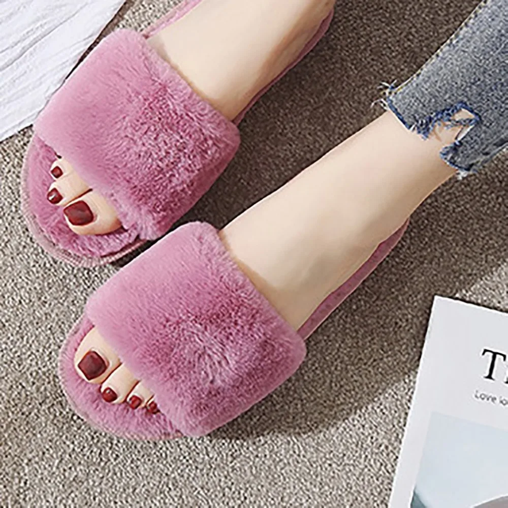 

2019 Fashion Designer Fluffy Fur Women Winter Slippers Female Plush Home Slides Indoor Casual Shoes