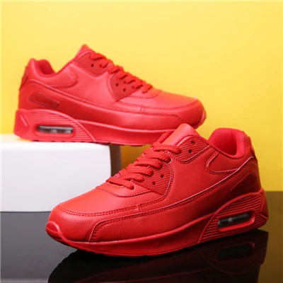 Новинка, весенние кроссовки для мужчин, пара, дышащие, индивидуальная обувь для бега, черные, женские, Zoom Air cushion Max, спортивная обувь - Цвет: Red leather