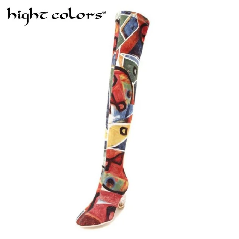 

2018 New Elastic Stovepipe Socks Boots For Women Fashion Over the Knee Boots Crystal High Heels Shoes Woman Sapatos