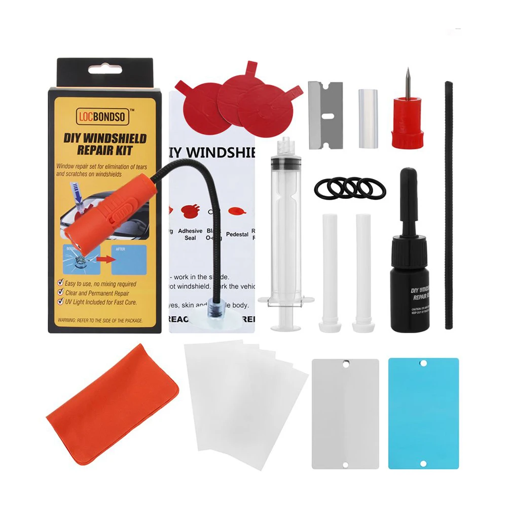 

LocBondso 1 Set DIY Repair Windshield Chip Crack BullsEye Restore Adhesive Car Windscreen Kit with UV Lamp Auto Accessories