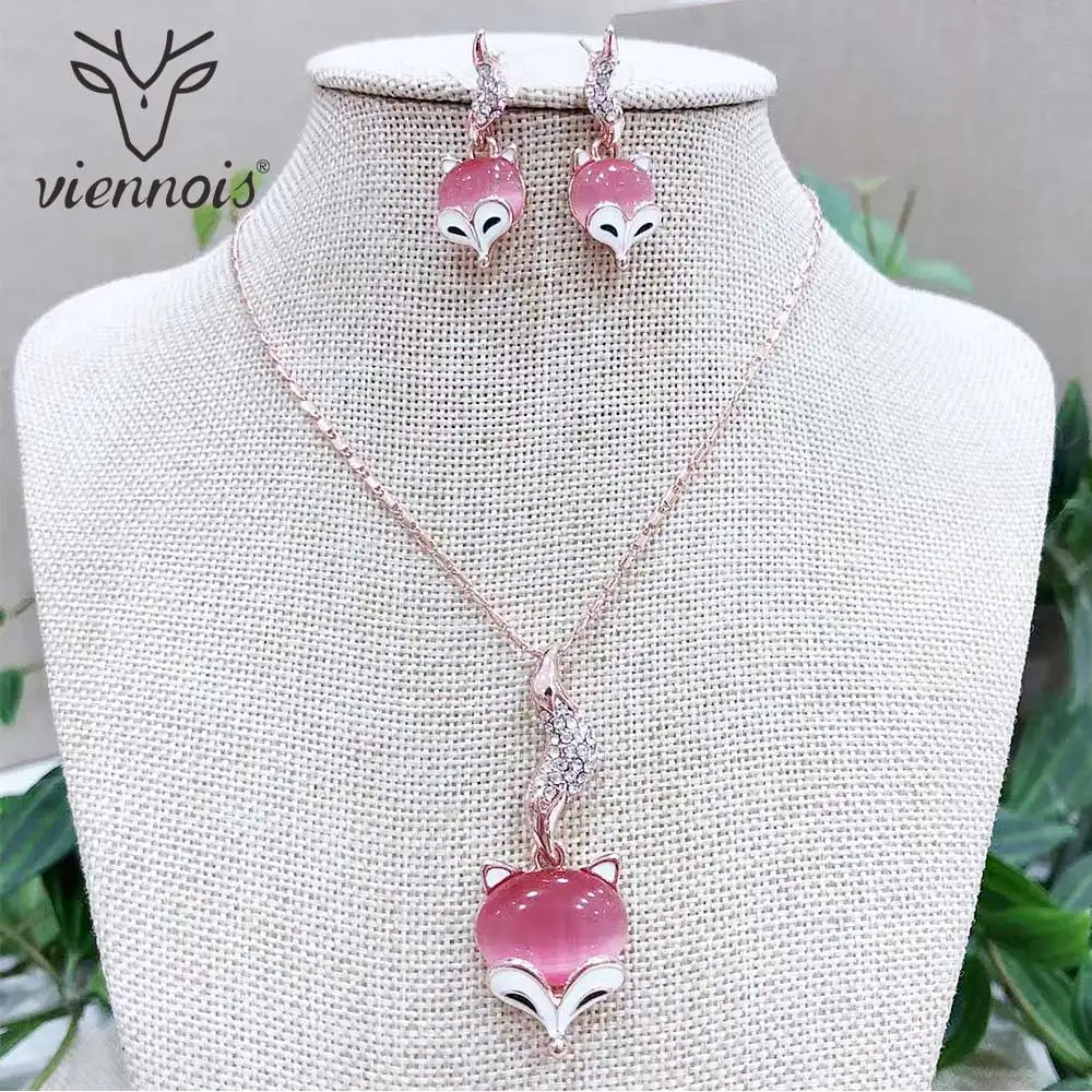 

Viennois Rose Gold Crystal Jewelry Sets For Women Wedding Bridal Fox Pendant Necklace Dangle Earrings Set 2019