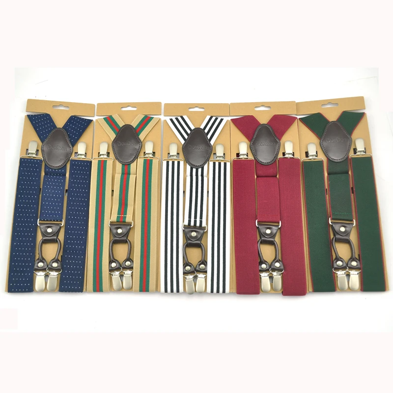 

2023 New 4 Clip On 5 Colors High Quality Adjustable 3.5cm Suspenders Men With Paper Card Gallus Y-back Elastic Braces Suspender