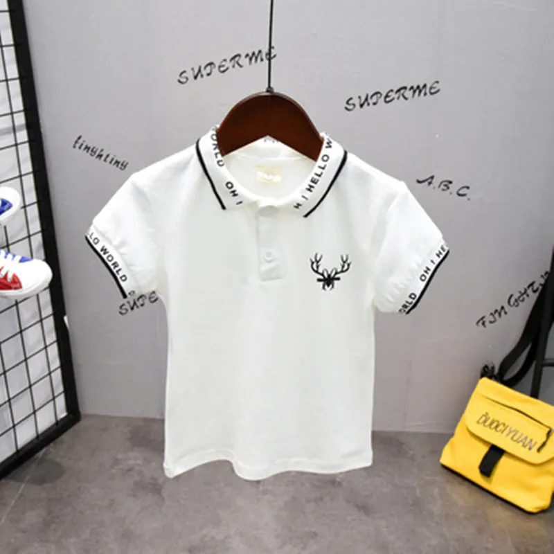 

2019 New Boys Shirt Summer Turn-down Collar Polos Shirt Casual Printing Cartoon Cotton Kid Clothes Handsome Short Sleeve Shirt