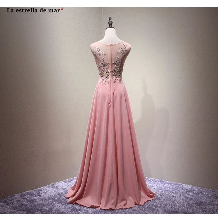 Vestido madrinha 2018 Новый Топ Кружева Кристалл шифоновых линия розовое невесты Длинные Реальные фото robe demoiselle d'honneur