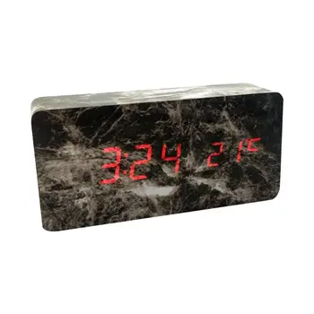 

LED Digital Display Alarm Clock Black Marble Timer Voice Control Dual Power Supply