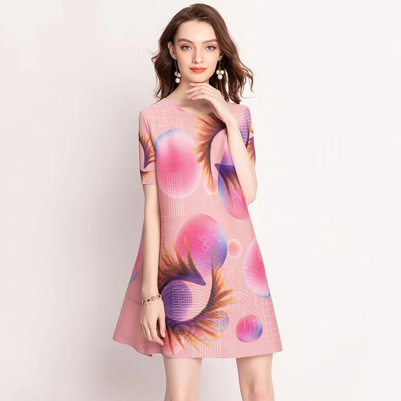 

Women Pleated Fashion New Women's Loose Digital Print Dresses
