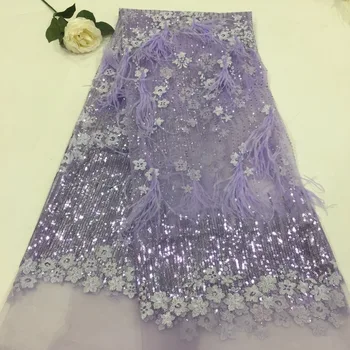 

2018 High Quality African Lace Fabric 2018 French Tulle Lace Fabric with beads 5 Yards Net Lace for Wedding Dress ZLN38