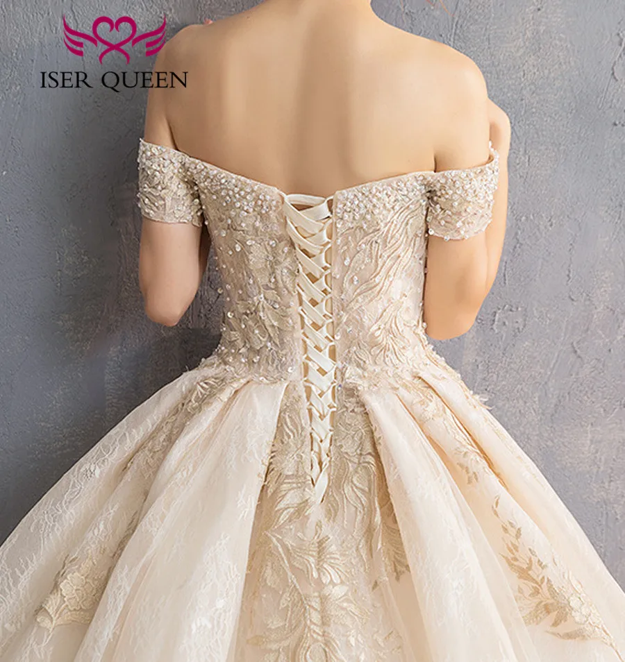 Жемчужное Расшитое бисером Европейское модное свадебное платье новые крылышки рукава цвета шампанского Свадебные платья невесты платье WX0144
